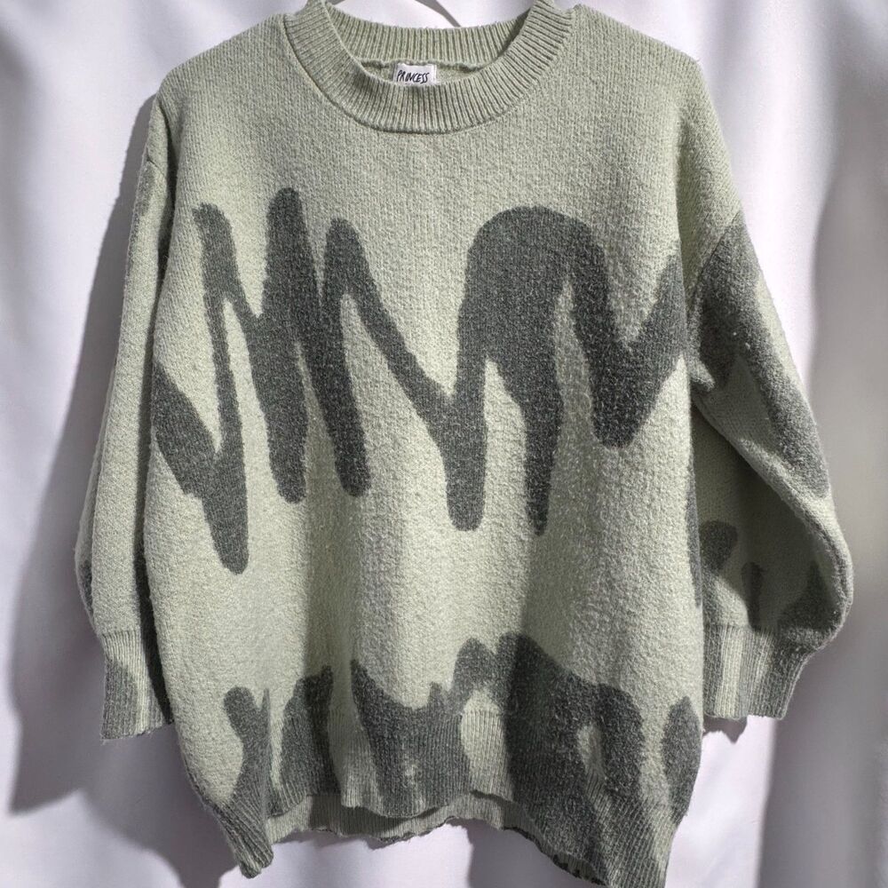 Princess Polly KATIE Sweater Oversized Green Scribble Size S/M